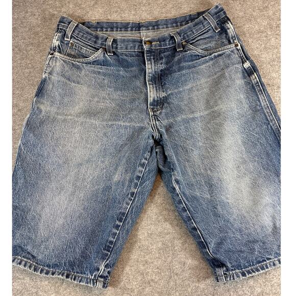 VINTAGE Dickies Jean Shorts Mens 34 Blue Denim Carpenter Workwear Utility Jorts - Picture 1 of 7
